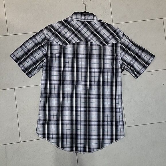 Wrangler Mens Western Cowboy Pearl Snap Shirt Blue Green White Plaid Medium - Picture 5 of 6